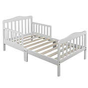 Zimtown Wood Kids Bedframe Furniture w/Safety Rail Fence in White