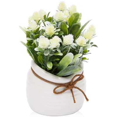 Juvale Artificial Flowers with Small White Vase, Home Decoration (3.5 x 6 Inches)