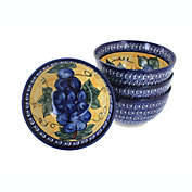 Blue Rose Polish Pottery Grapes 4 Piece Dessert Bowl Set