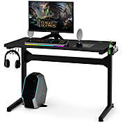 Gymax Gaming Computer Desk Carbon Fiber Surface w/Mousepad Cup Holder Headphone Hook