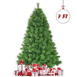 Gymax 7Ft Christmas Tree Artificial Hinged Tree w/ Metal Stand 808 Branch Tips