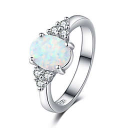 Maya's Grace Opal Ring for Women Genuine Fire Opal in 925 Sterling Silver with Rhinestone Fashion Jewelry