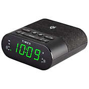 Timex - FM Clock Radio With Wireless Charging and USB Port, Black