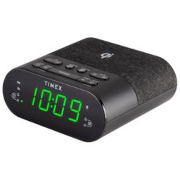 Timex - FM Clock Radio With Wireless Charging and USB Port, Black
