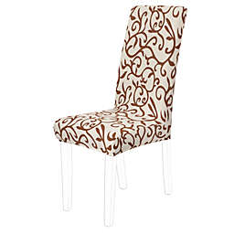 PiccoCasa Stretch Floral Pattern Dining Room Chair Seat Cover Champagne + Coffee, 1 Piece