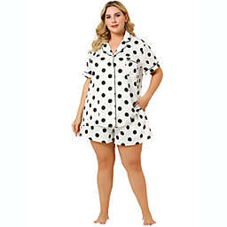Agnes Orinda Women's Plus Size Short Sleeve Bottoms Polka Dots Shirt Pajama Set 3X White