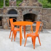 Flash Furniture Baker Commercial Grade 30" Round Orange Metal Indoor-Outdoor Table Set with 2 Cafe Chairs
