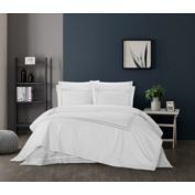 Chic Home Alford Organic Cotton Duvet Cover Set Dual Stripe Embroidered Border Hotel Collection Bed In A Bag Bedding - Includes Sheets Pillowcases Pillow Shams - 7 Piece - Queen 92x96, Grey