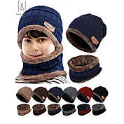 GustaveDesign 2 Pieces Kids Winter Warm Knitted Hat and Scarf Boys and Girls &quot;Navy Blue&quot;