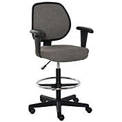 Ergonomic Tall Drafting Desk Chair with Adjustable Foot Ring, Armrest, and 360Â° Swivel Wheels, Grey