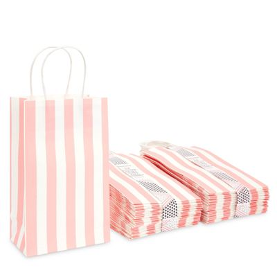 Pink & white paper party bags & 60mm pink owl stickers 24 of each in pack