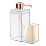 mDesign Plastic Bathroom Mouthwash Pump and Cup Holder