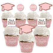 Big Dot of Happiness Rose Gold Grad - Cupcake Decoration - 2023 Graduation Party Cupcake Wrappers and Treat Picks Kit - Set of 24
