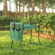 Emma + Oliver Foldable Green Garden Kneeler, Weather Resistant Iron Frame with Green Foam Seat and Included Tool Storage Pouch