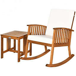 Costway-CA 2 Pieces Acacia Wood Patio Rocking Chair Table Set
