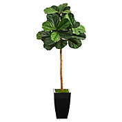 Nearly Natural 50" Fiddle Leaf Artificial Tree in Black Metal Planter