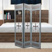 Saltoro Sherpi 72 Inch 3 Panel Metal Room Divider, Motif Panels, Gray-