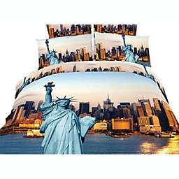 Dolce Mela Cotton Luxury Queen Size Duvet Cover 6PC Sheets Set -  Statue of Liberty