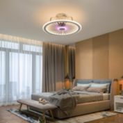 Infinity Merch Chandelier Light LED Ceiling Fan Lamp Dimmable Bedroom W/ Remote Pink
