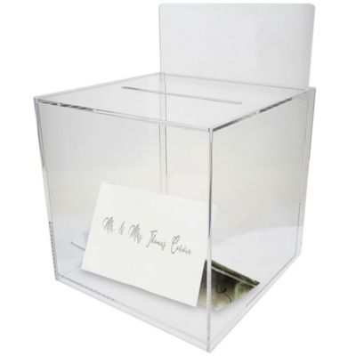 OnDisplay 10" Luxe Acrylic Clear Wedding Card Money Box w/Hinged Lid and Removable Sign - Lucite Gift/Money Box - Bar Mitzvah/Birthday/Sweet 16/Anniversary (Clear)