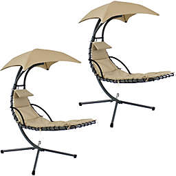 Sunnydaze Floating Chaise Lounge Chair with Umbrella - Set of 2 - Beige