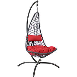 Sunnydaze Phoebe Hanging Lounge Chair with Seat Cushions and Steel Stand - Red