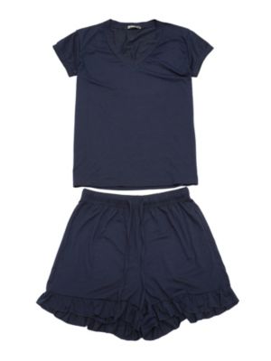 Allegra K Women&#39;s Pajamas Short Sleeves Tops and Shorts Sleepwear Sets L Blue