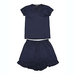 Allegra K Women's Pajamas Short Sleeves Tops and Shorts Sleepwear Sets L Blue