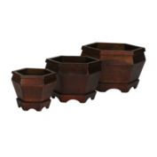 Nearly Natural Wooden Hexagon Decorative Planter (Set of 3), Burgundy