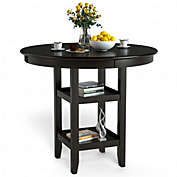 Costway 36.5 Inch Counter Height Dining Table with 42" Round Tabletop and 2-Tier Storage Shelf