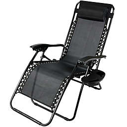 Sunnydaze Zero Gravity Lounging Lawn Chair with Pillow and Cup Holder - Black