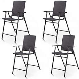 Costway Set of 4 Folding Rattan Bar Chairs with Footrests and Armrests for Outdoors and Indoors