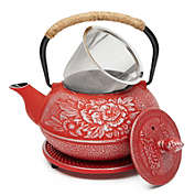 Juvale 27 oz Red Japanese Cast Iron Teapot Set, Loose Leaf Tetsubin with Handle, Infuser, Trivet (800 ml)