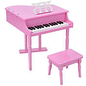 Slickblue Musical Instrument Toy 30-Key Children Mini Grand Piano with Bench-Pink