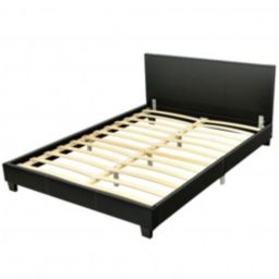 Costway Full Upholstered Platform Bed Frame with Headboard Wood Slat-Black