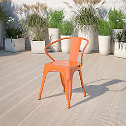 Emma + Oliver Commercial Grade Orange Metal Indoor-Outdoor Chair with Arms