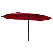 Costway 15&#39; Twin Patio Umbrella Double-Sided Outdoor Market Umbrella without Base -Wine