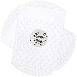 Sparkle and Bash Polka Dot Goodie Bags, Thank You Stickers for Party Favors (White, 4 in, 250 Pack)