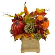 Nearly Natural 11" Artificial Pumpkins, Gourd, Berries and Maple Leaves Full Harvest Arrangement