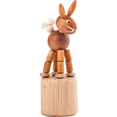 Classic Wooden Toy Farm Friends Push Puppet Yellow Dog Blue Spots 