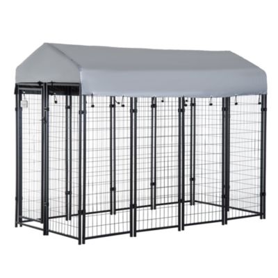 Pawhut 8' x 4' x 6' Large Outdoor Dog Kennel Steel Fence with UV-Resistant Oxford Cloth Roof & Secure Lock