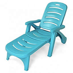 Costway 5 Position Adjustable Folding Lounger Chaise Chair on Wheels-Turquoise
