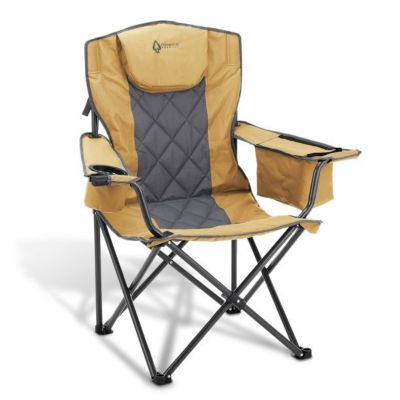 Arrowhead Outdoor Portable Folding Camping Quad Chair w/ 6-Can Cooler in Tan