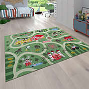 Paco Home Kids Play Mat Rug Happy Horse Farm for Playroom Green