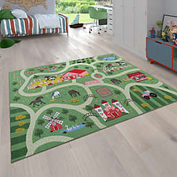 Paco Home Kids Play Mat Rug Happy Horse Farm for Playroom Green