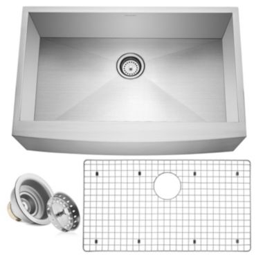 Miligoré 33" x 21" x 10" Deep Single Bowl Farmhouse Apron Zero Radius 16-Gauge Stainless Steel Kitchen Sink - Includes Drain/Grid. View a larger version of this product image.
