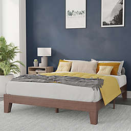 Flash Furniture Evelyn Walnut Finish Solid Wood Queen Platform Bed with Wooden Support Slats, No Box Spring Required