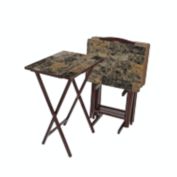 Pearington 19 in. L X 14.5 in. W Brown with Faux Marble Wood Folding Table (Set of 4 Tables and 1 Stand)
