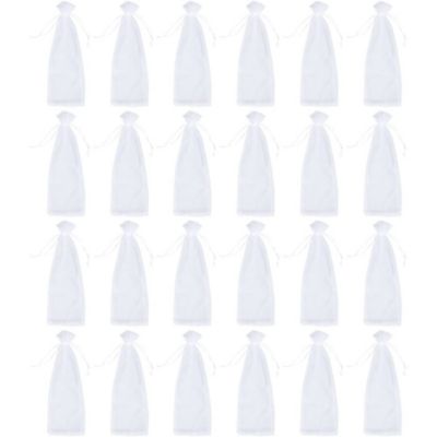 Juvale 24 Pack Organza Wine Bags - Drawstring Wine Bottle Organza Gift Bags for Baby Shower, Wedding and Party Favors - White 14.7 x 5.2 inches