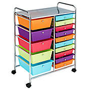 Costway-CA 15-Drawer Utility Rolling Organizer Cart Multi-Use Storage-Deep Multicolor